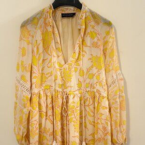 Hemant & Nandita Yellow Floral Mini Dress | Size S
